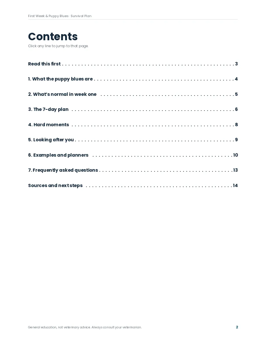 Puppy Blues Survival Guide preview page: Contents