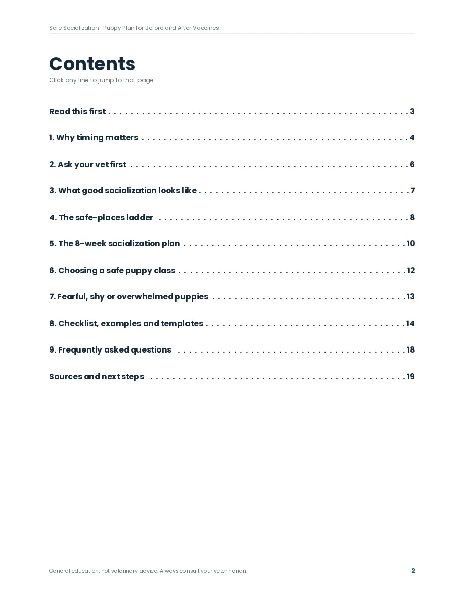 Safe Socialization preview page: Contents